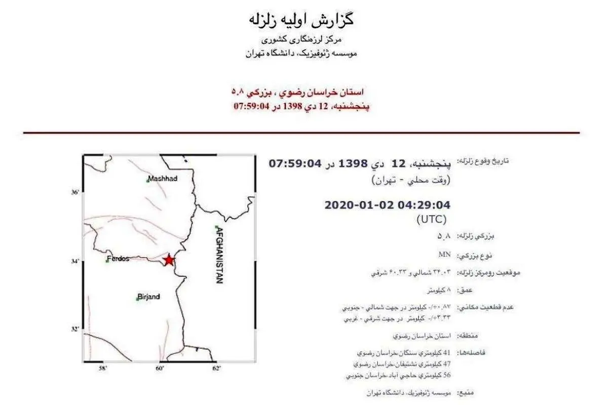 آخرین اخبار و جزئیات از زلزله ۵.۸ ریشتری سنگان خواف