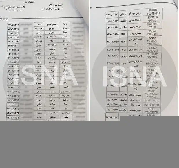 اسامی کشته‌شدگان سقوط هواپیمای اوکراینی +جدول
