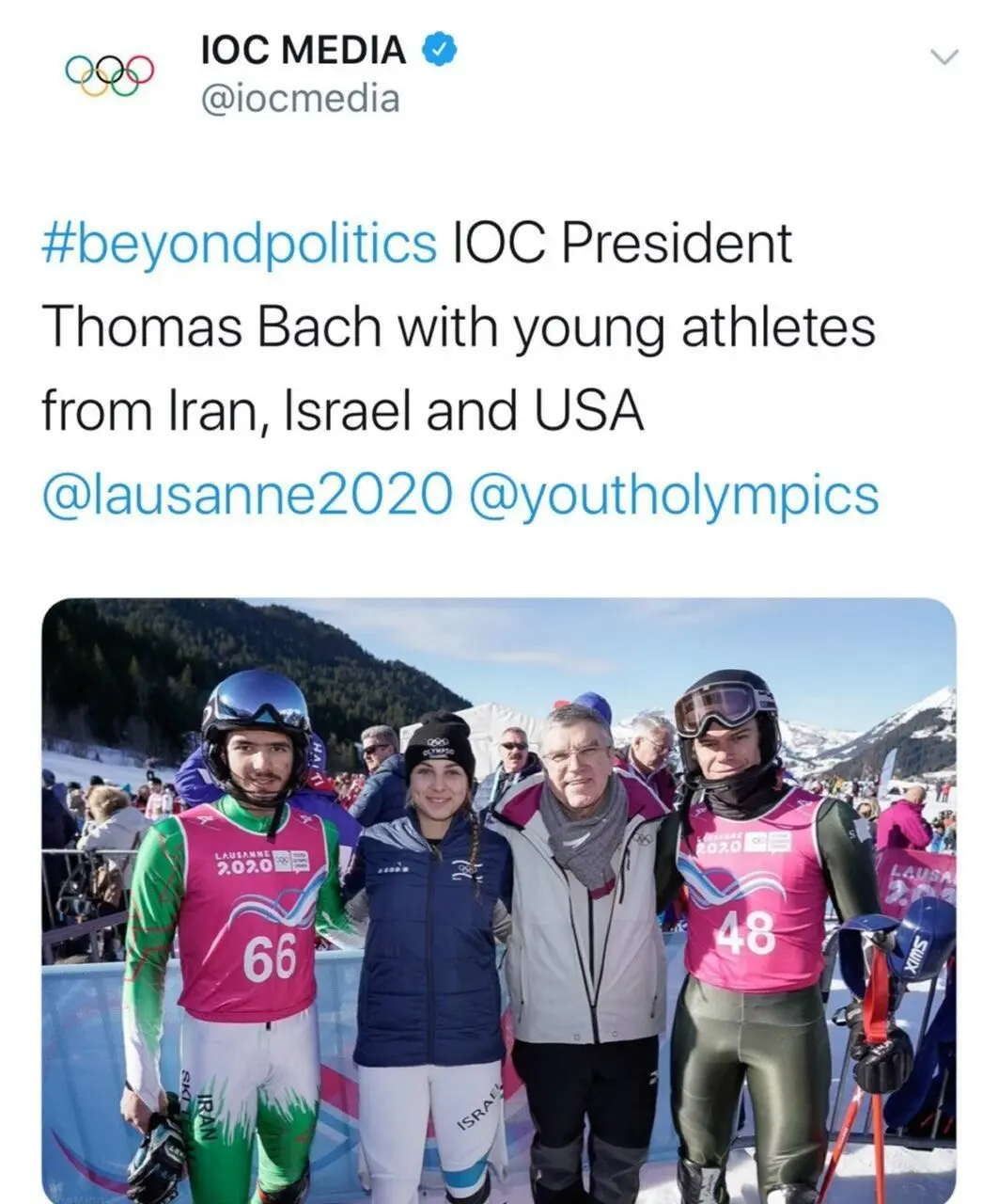 عکس جنجالی رئیس IOC؛ ورزشکار ایرانی و اسراییلی باهم!