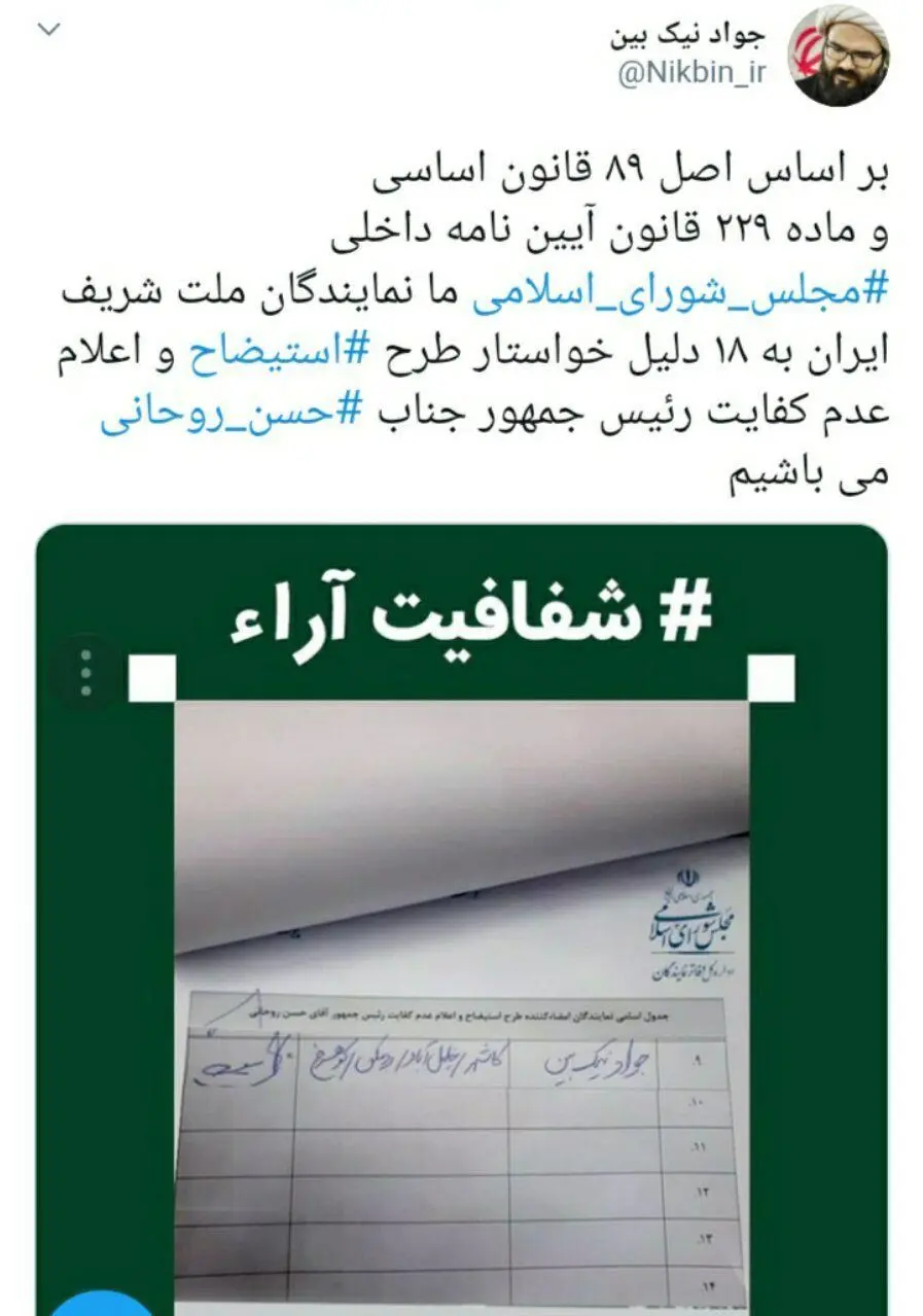 جمع‌آوری امضا در مجلس برای طرح عدم کفایت روحانی