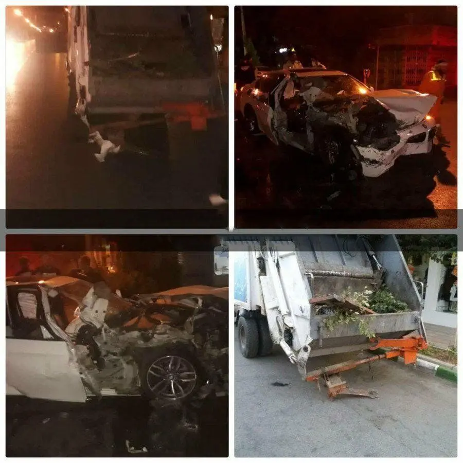 (تصویر) تصادف شدید بی‌ام‌و با ماشین زباله کش