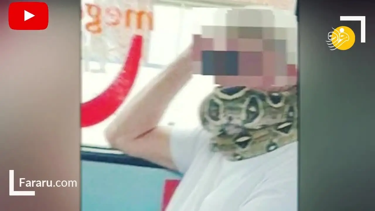 (ویدئو) مسافر اتوبوس از مار به جای ماسک استفاده کرد!