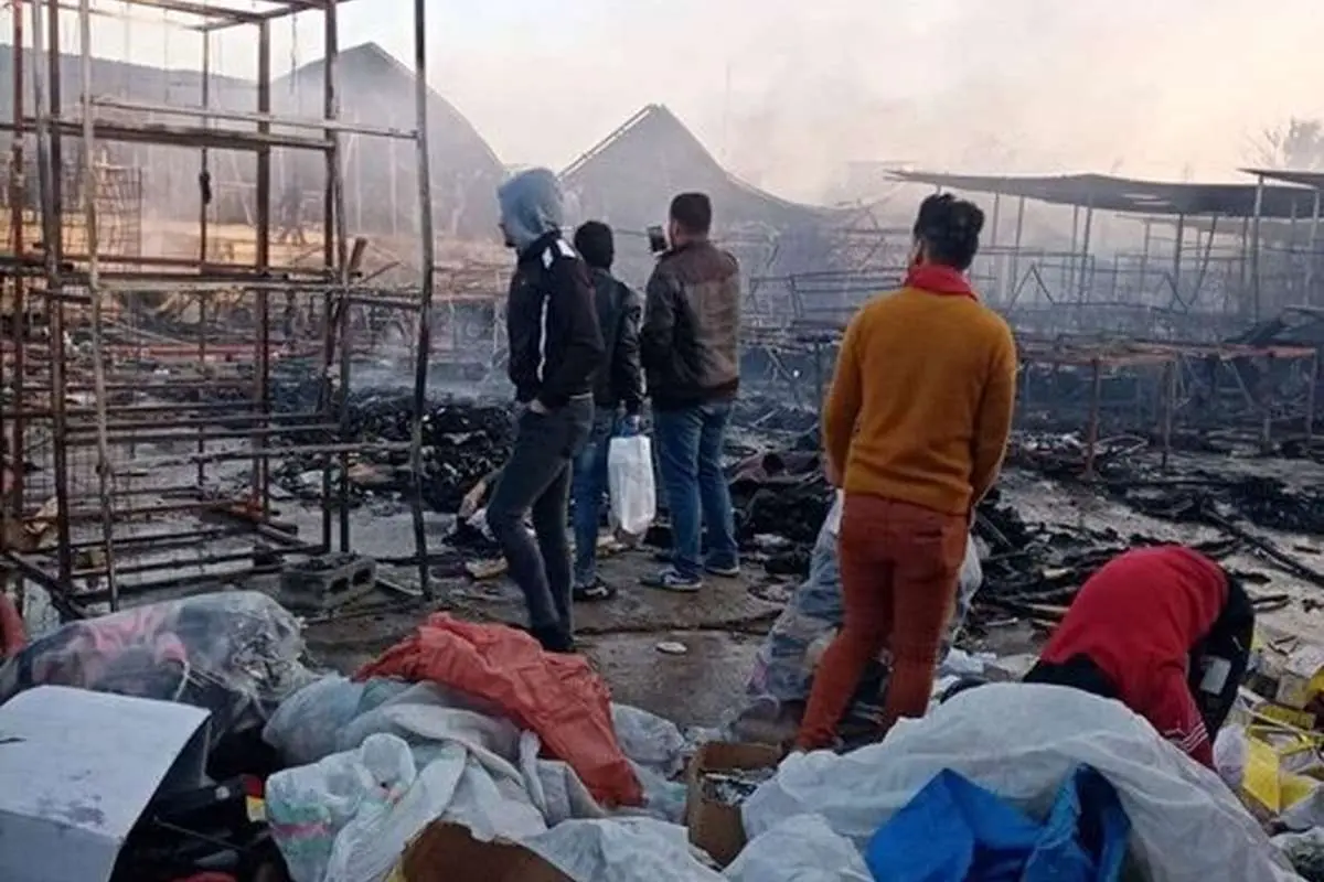 (تصاویر) بازار قدیمی موصل در آتش سوزی نابود شد
