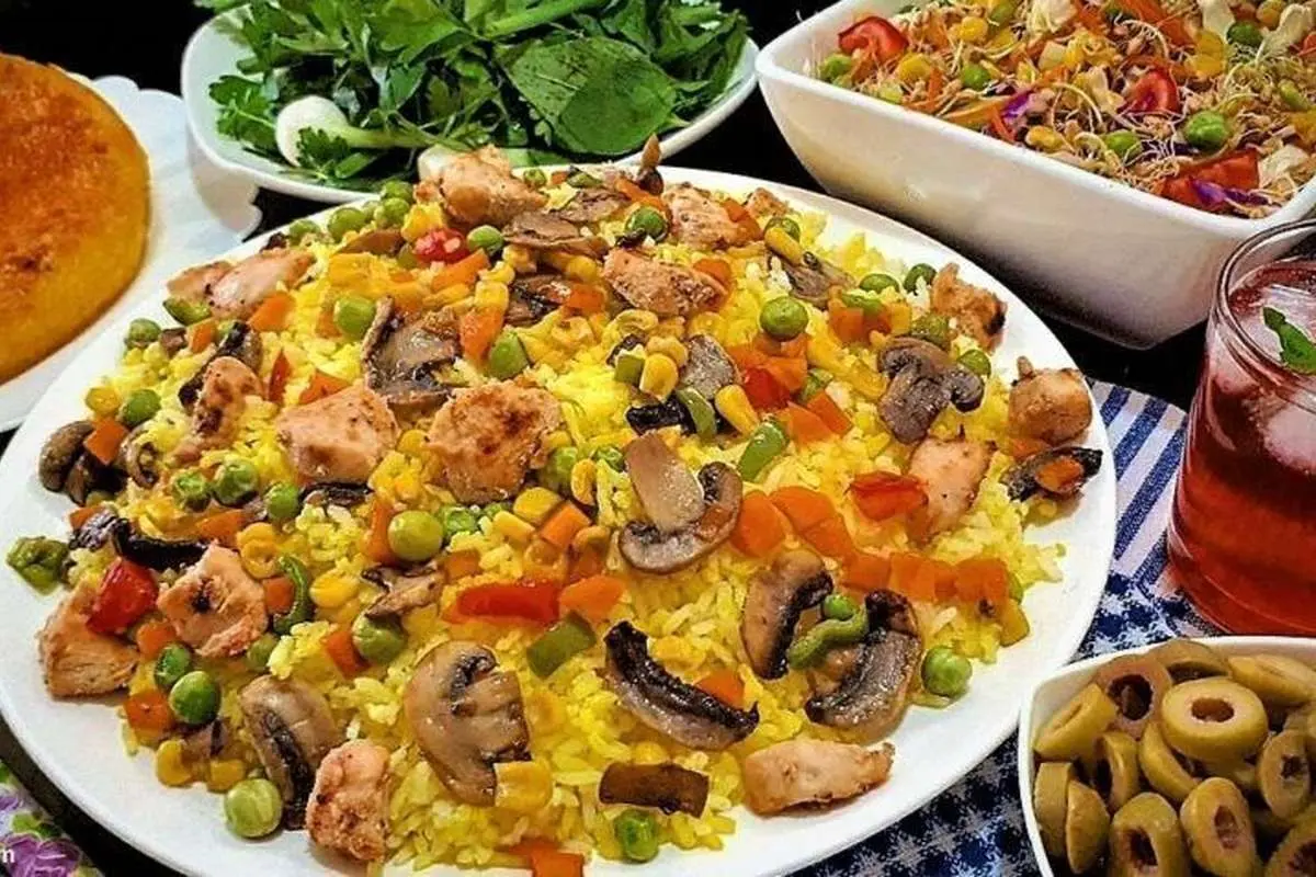 طرز تهیه پلو یونانی، پلو سبزیجات با مرغ