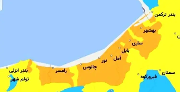وضعیت کرونایی ۷ شهرستان مازندران زرد شد