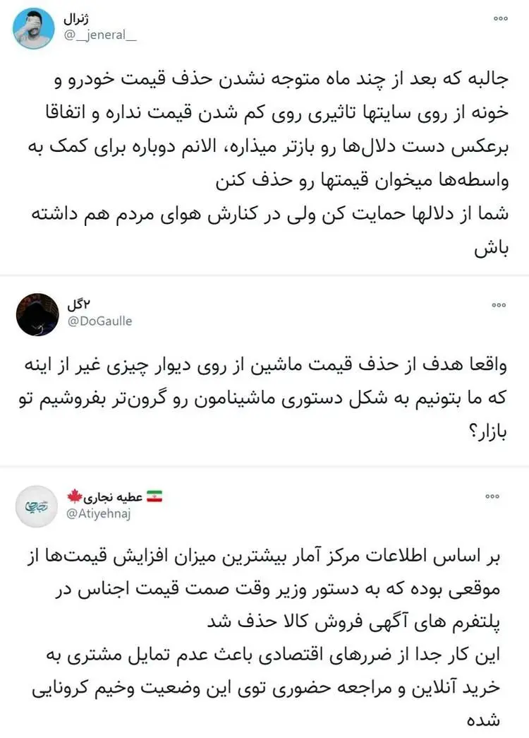 آیا حذف قیمت‌های خودرو و مسکن از سایت‌ها تاثیری بر کنترل بازار داشته است؟