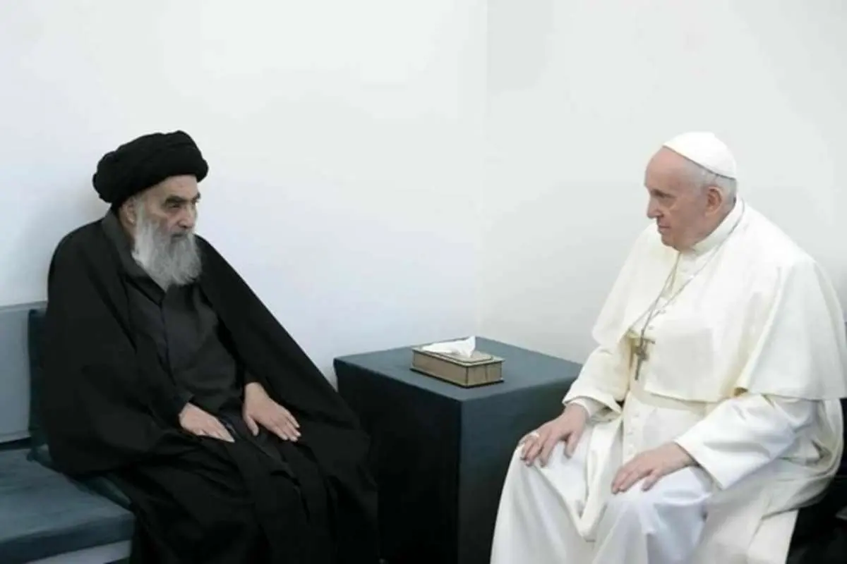 (ویدئو) لحظه خداحافظی آیتالله سیستانی با پاپ فرانسیس