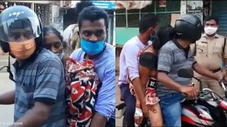 (ویدئو) انتقال قربانی کرونا با موتور!