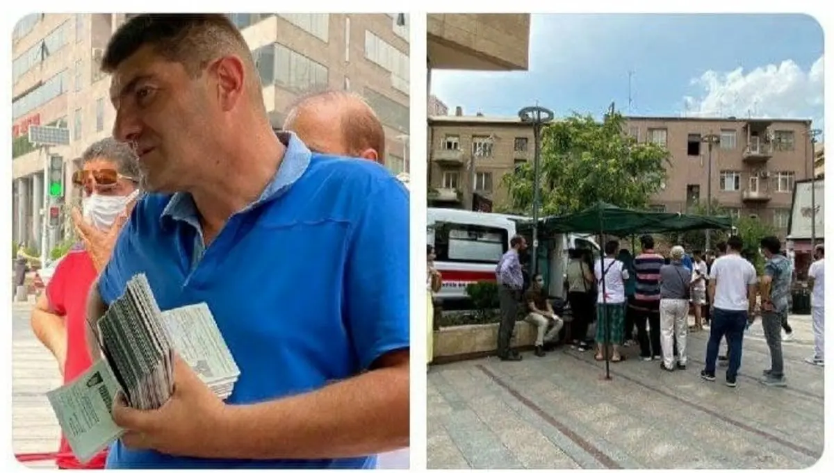 (تصویر) صف مسافران ایرانی در ارمنستان برای واکسن کرونا