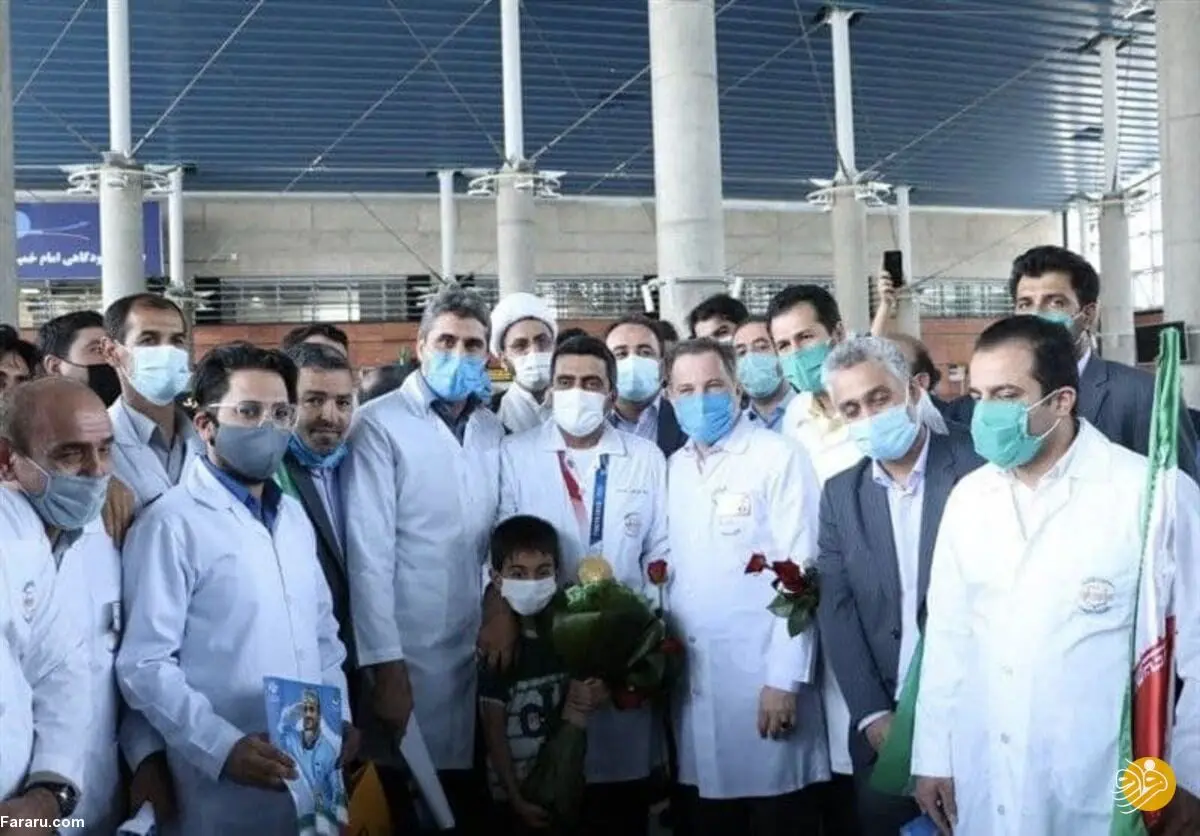 (عکس) استقبال جالب از طلایی کاروان ایران در المپیک؛ فروغی با لباس پرستاری آمد