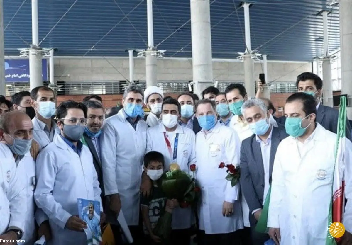 (عکس) استقبال جالب از طلایی کاروان ایران در المپیک؛ فروغی با لباس پرستاری آمد