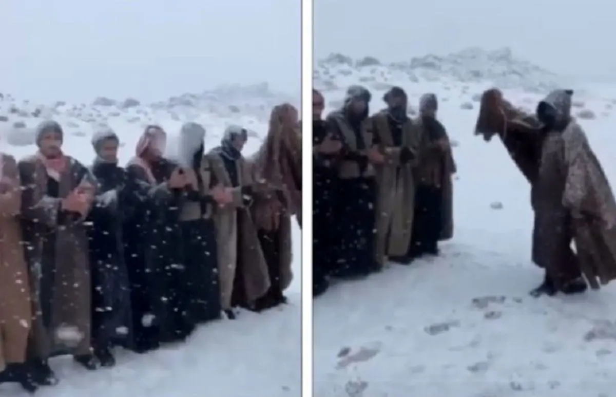 (ویدئو) رقص و پایکوبی عربستانی‌ها در برف