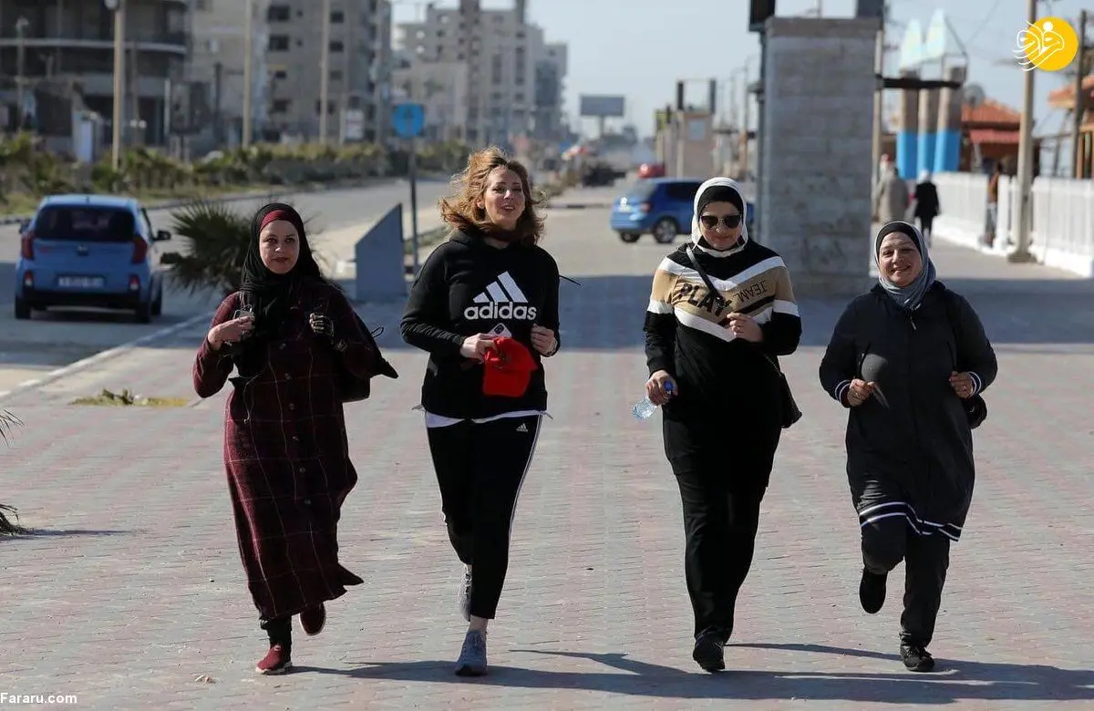 (تصاویر) پیاده روی زنان فلسطینی در تفرجگاه غزه برای ترویج ورزش