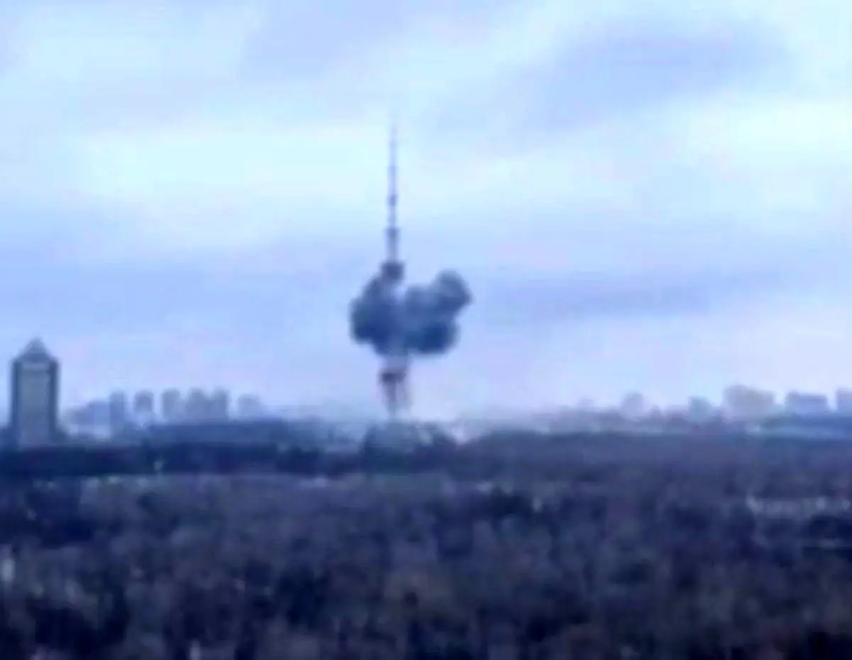 (ویدئو) روسیه برج تلویزیونی کی‌یف را هدف قرار داد