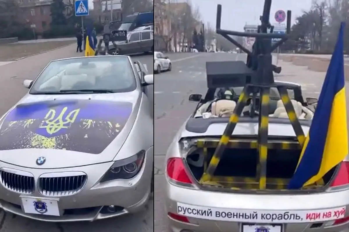 (ویدئو) تجهیز BMW لوکس به مسلسل در اوکراین!