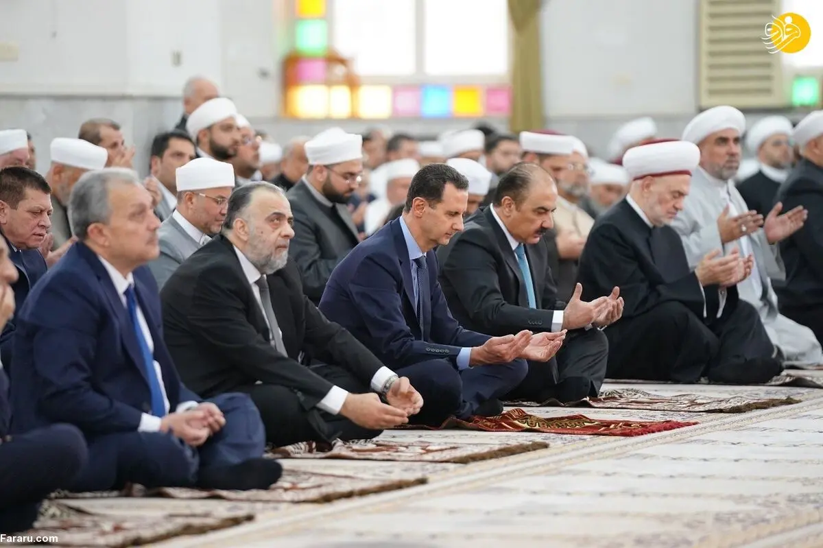 (تصاویر) حاشیه‌هایی از شرکت بشار اسد در نماز عید فطر