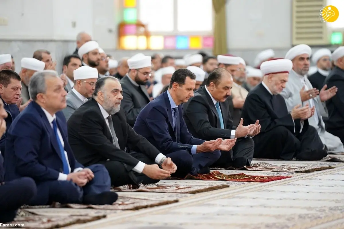 (تصاویر) حاشیه‌هایی از شرکت بشار اسد در نماز عید فطر