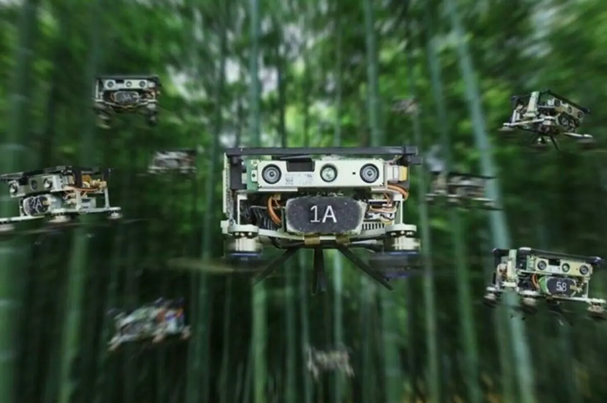 (ویدئو) پرواز خیره کننده جمعی ربات‌های پرنده در جنگل!