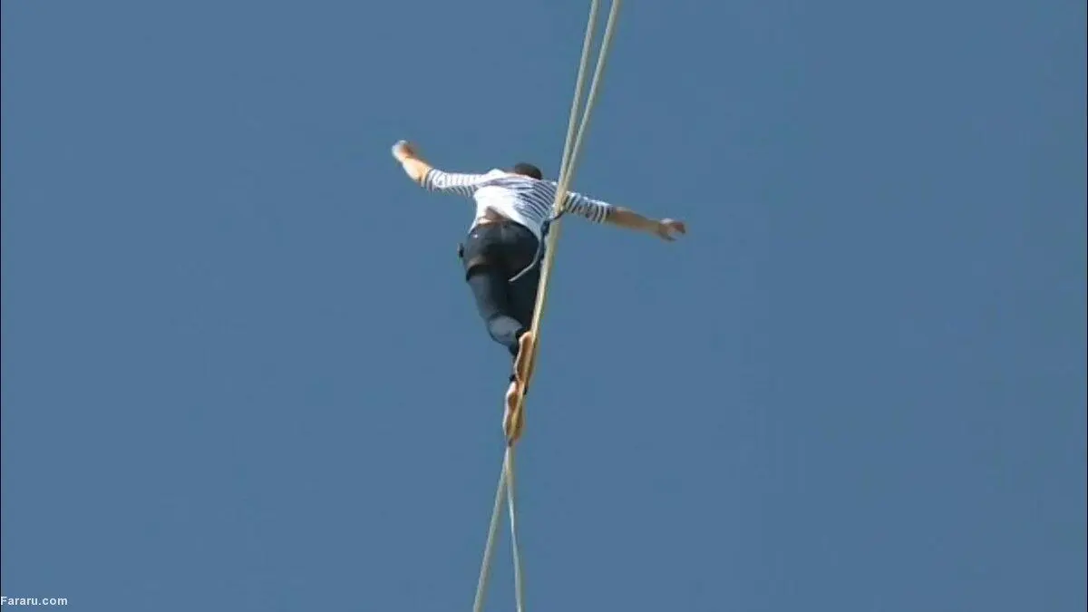 (ویدئو) طناب‌باز جسور رکوردشکنی کرد