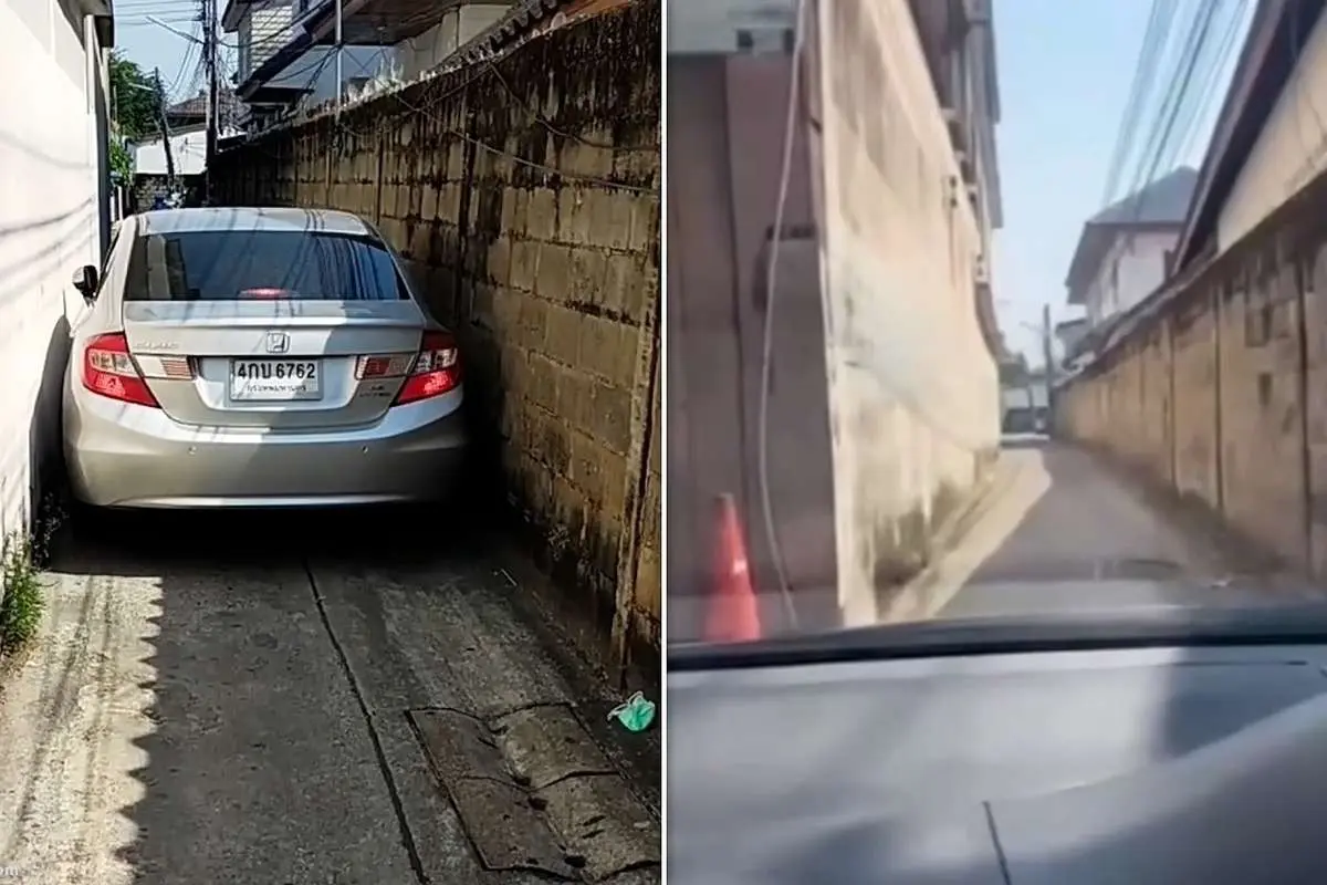 (ویدئو) عبور نفسگیر یک خودرو از کوچه خیلی تنگ!