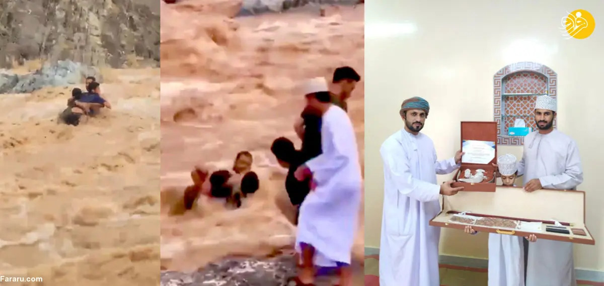 (ویدئو) یک مرد برای نجات دو کودک از سیل جان خود را به خطر انداخت