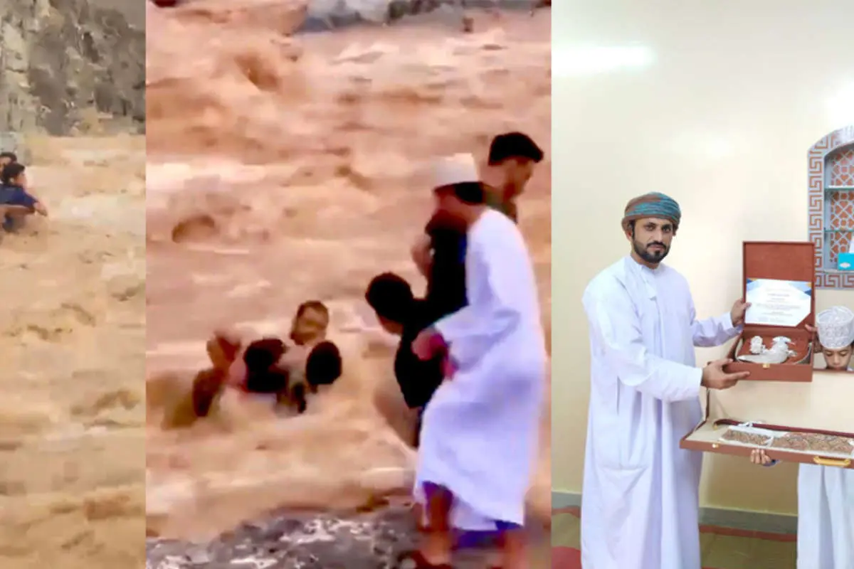 (ویدئو) یک مرد برای نجات دو کودک از سیل جان خود را به خطر انداخت