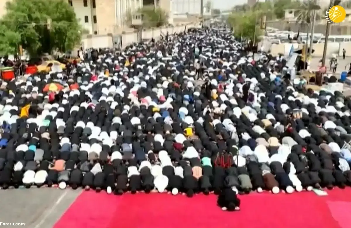 تصاویر هوایی از اقامه نماز جمعه توسط هواداران مقتدی صدر