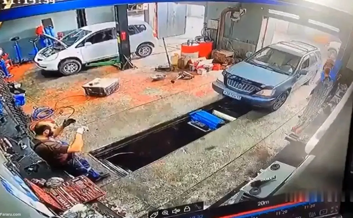 (ویدئو) یک مکانیک بر اثر اشتباه راننده زن پاهایش را از دست داد