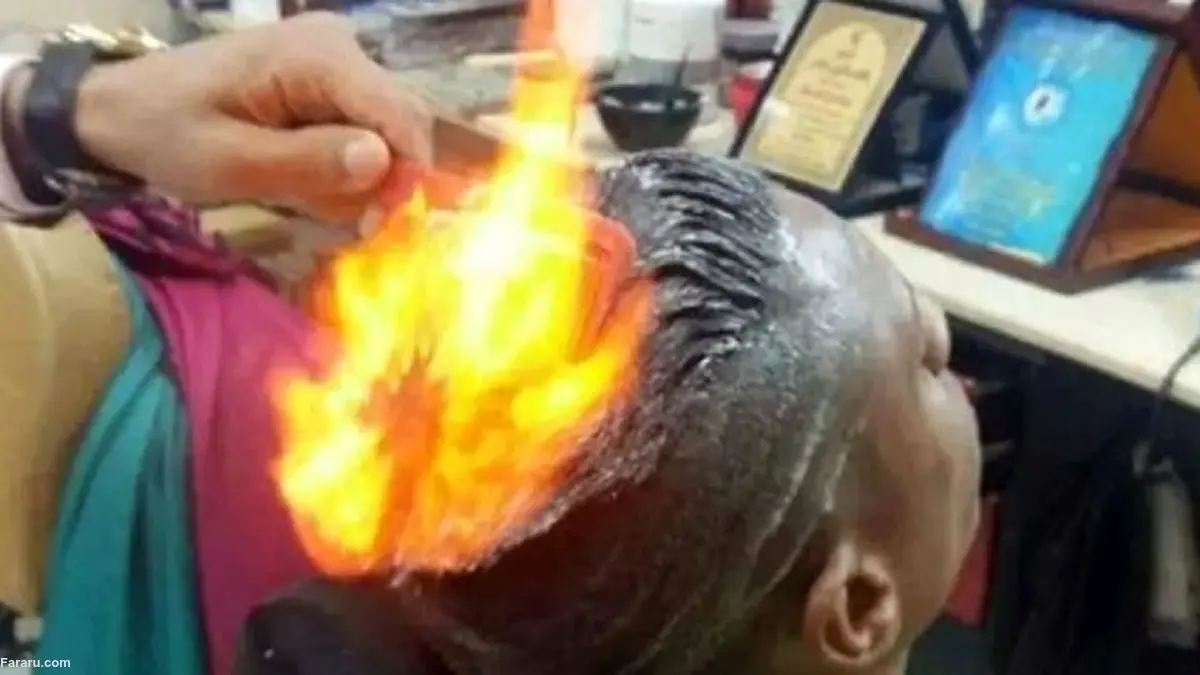 (ویدئو) کوتاه کردن مو با آتش فاجعه آفرید