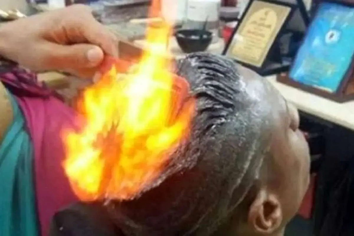 (ویدئو) کوتاه کردن مو با آتش فاجعه آفرید