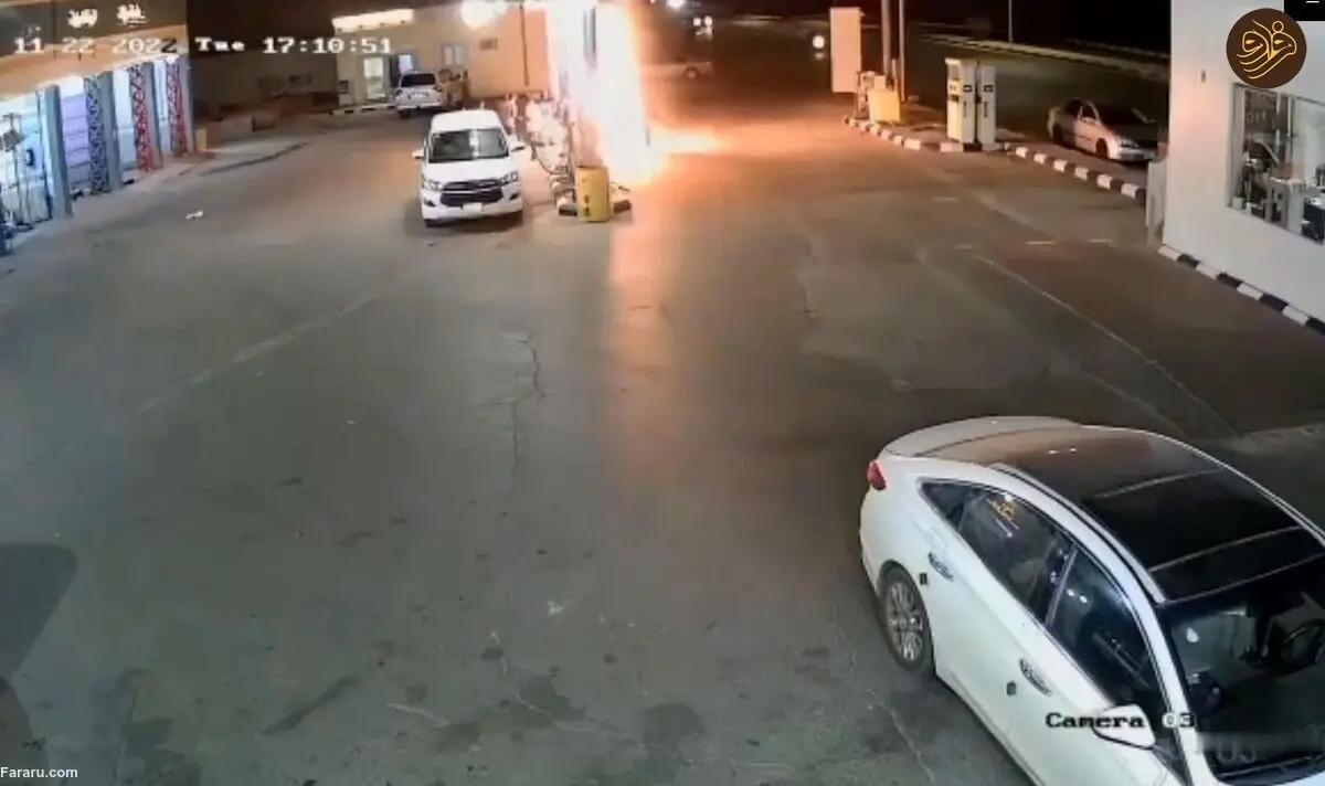 (ویدئو) آتش گرفتن جوان عربستانی در پمپ بنزین