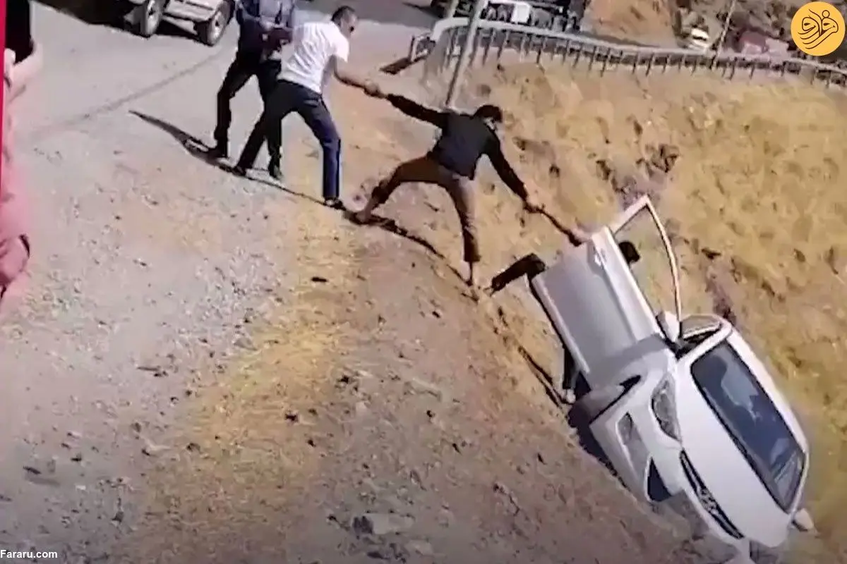 (ویدئو) نجات نفس‌گیر راننده یک خودروی در آستانه سقوط