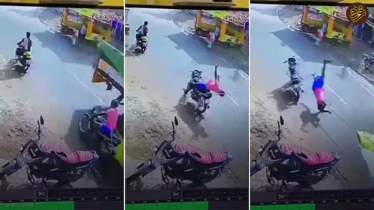 (ویدئو) حادثه وحشتناک برای یک موتورسوار