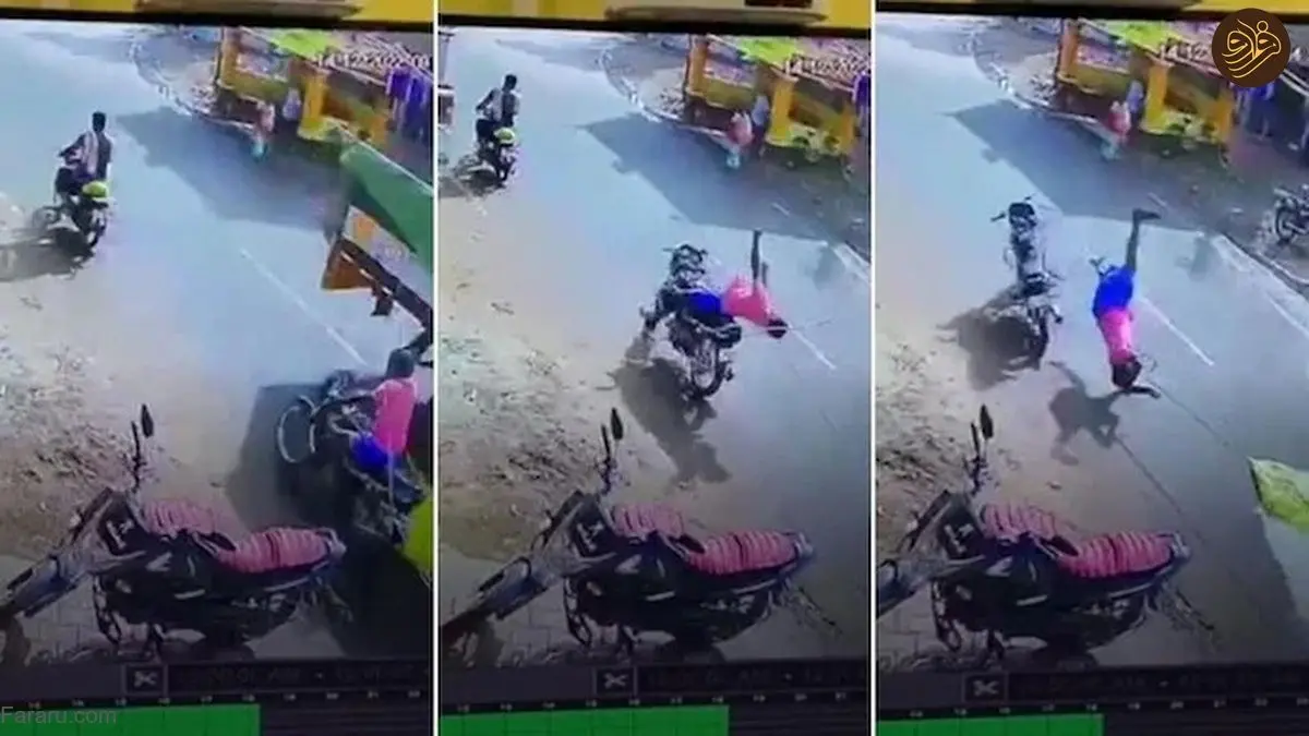 (ویدئو) حادثه وحشتناک برای یک موتورسوار