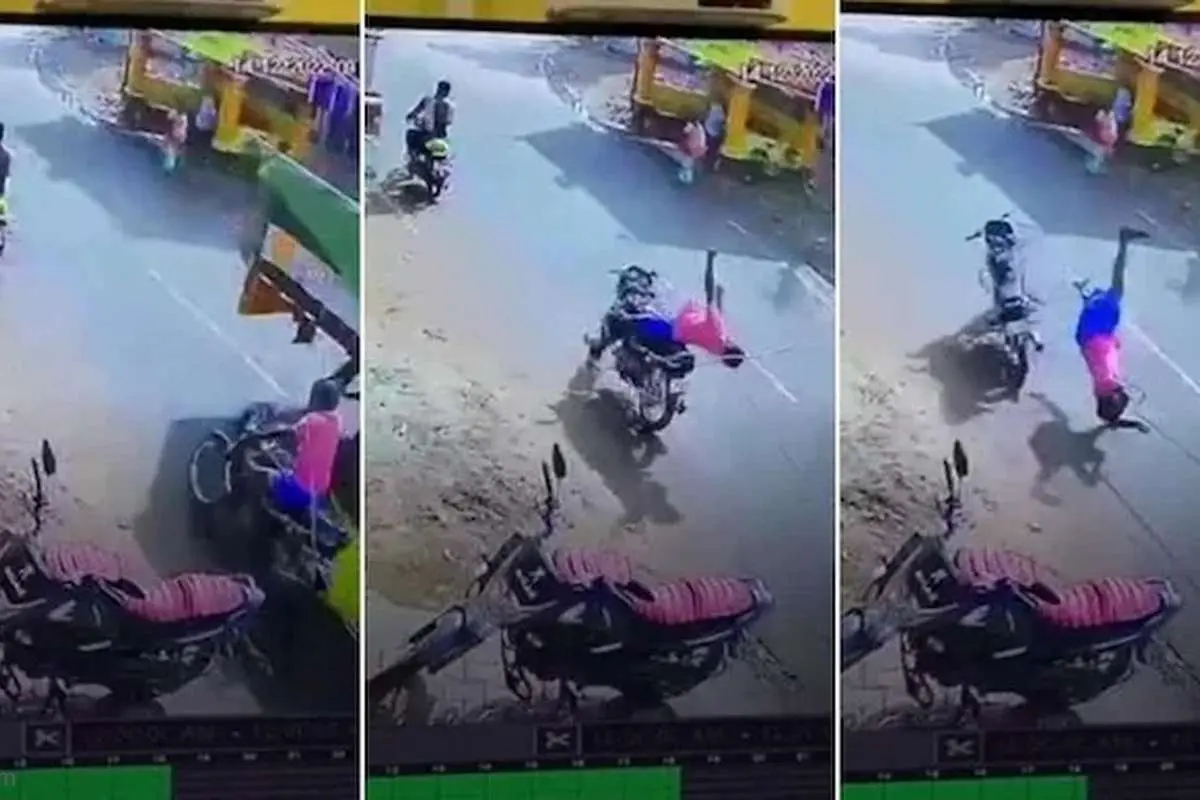 (ویدئو) حادثه وحشتناک برای یک موتورسوار