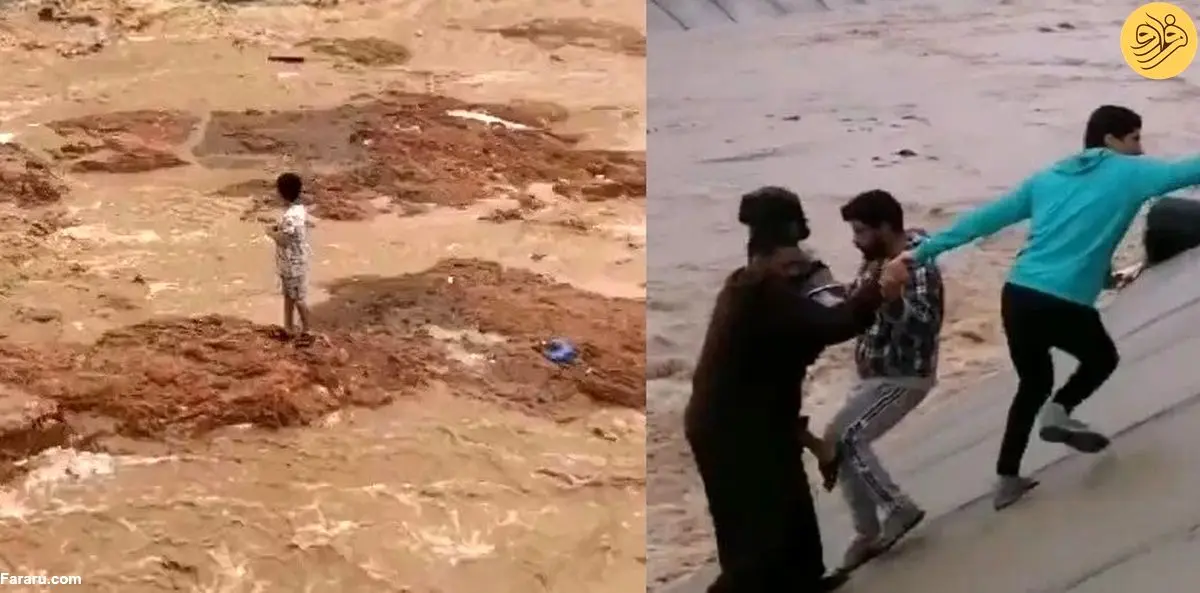 (ویدئو) مرد عربستانی برای نجات کودک سیل زده جانش را به خطر انداخت