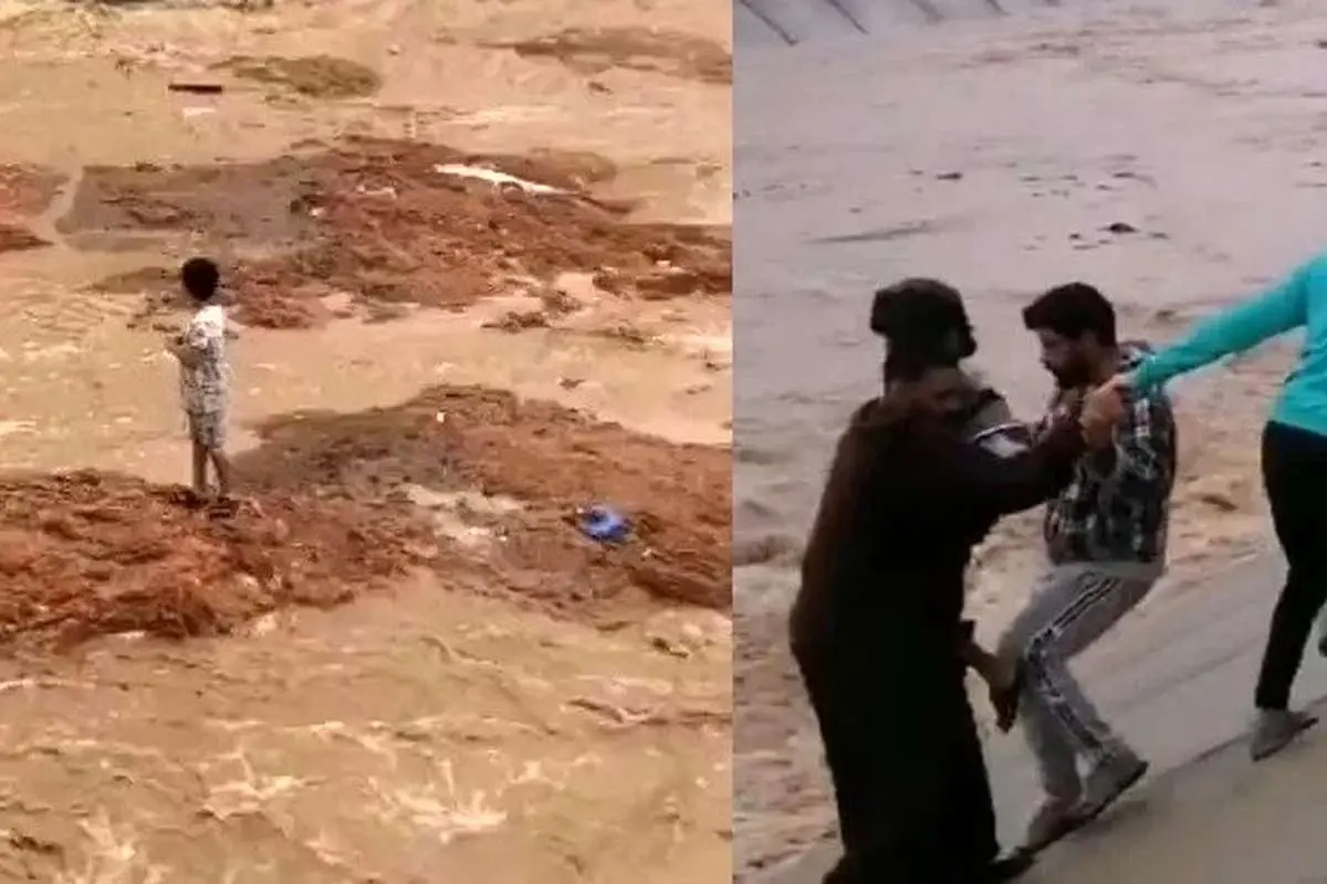 (ویدئو) مرد عربستانی برای نجات کودک سیل زده جانش را به خطر انداخت