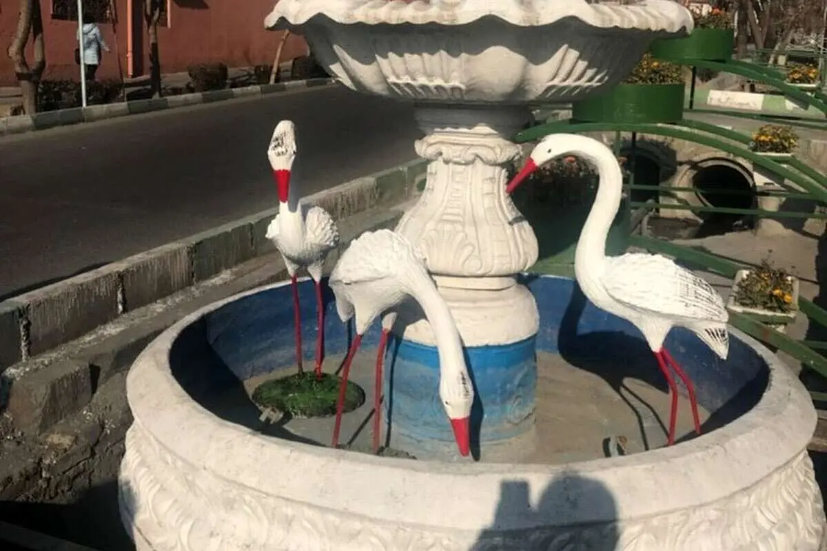 (تصویر) لکلکهای مهاجر در آبنمای خیابان ولی عصر
