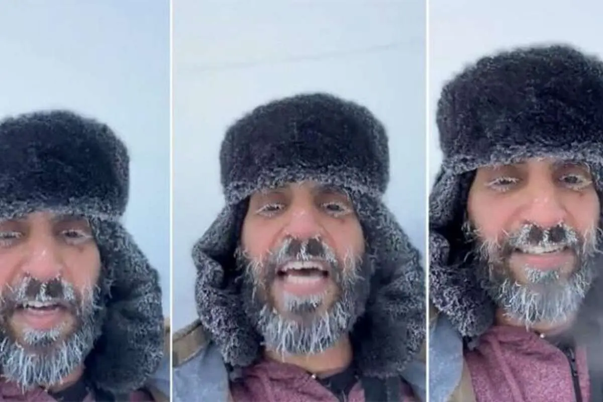 (ویدئو) چهره مرد عربستانی در سرما یخ زد!