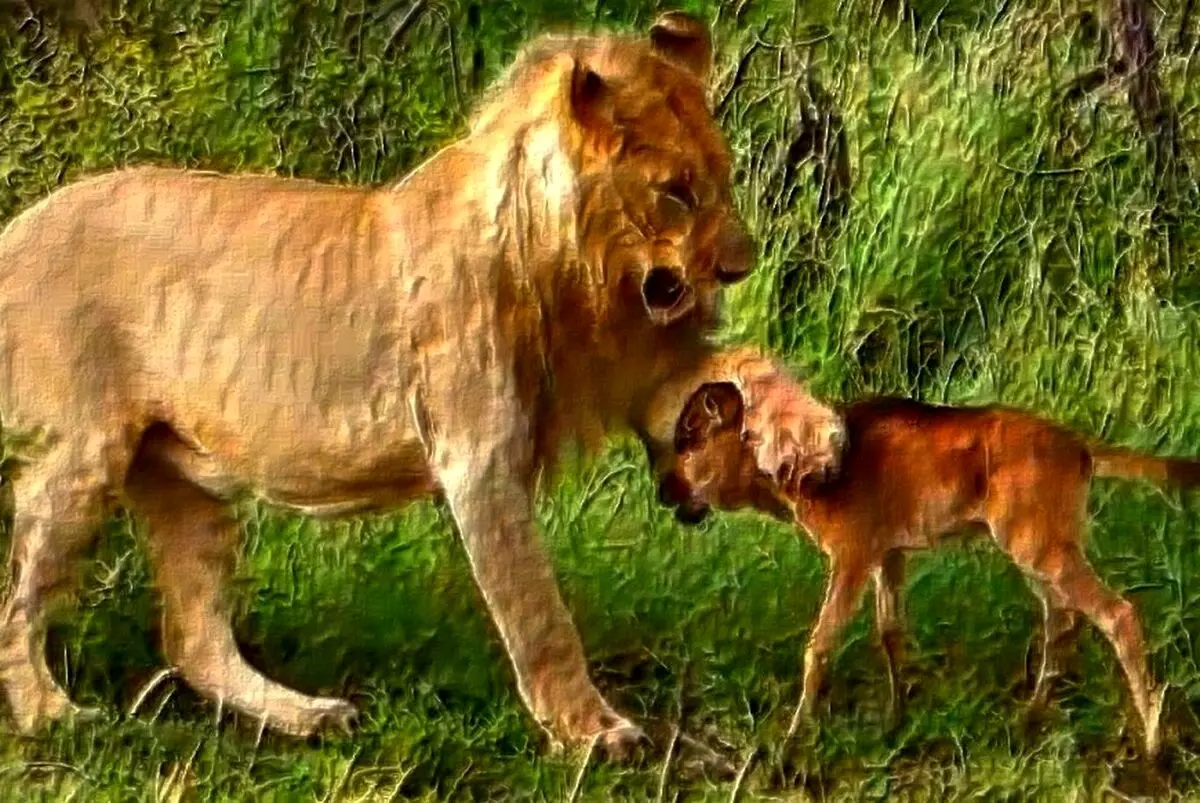 (ویدئو) نجات بچه گوزن از چنگال شیر توسط یک شیر دیگر!