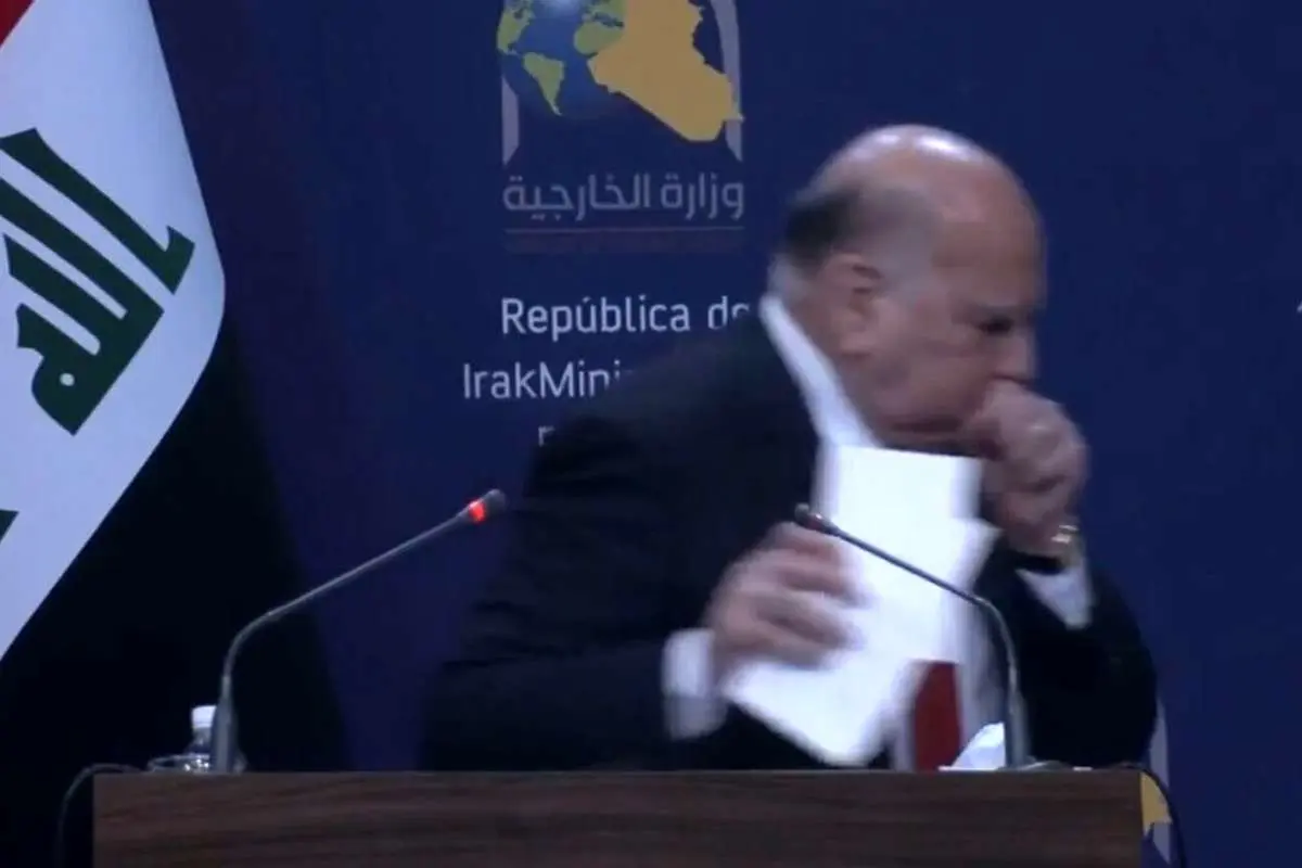 (ویدئو) حال خراب وزیر خارجه عراق در کنفرانس خبری
