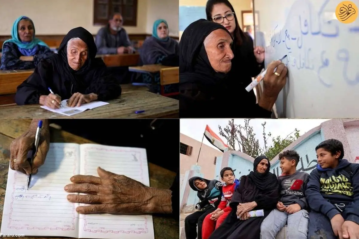 (ویدئو) پیرزن ۸۷ ساله مصری مشغول سوادآموزی است