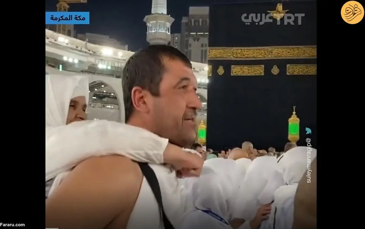 (ویدئو) به دوش کشیدن مادر پیر برای طواف کعبه