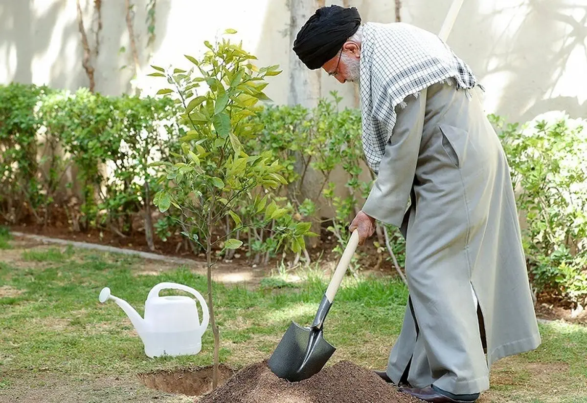 (تصاویر) کاشت نهال در روز درختکاری توسط رهبر انقلاب