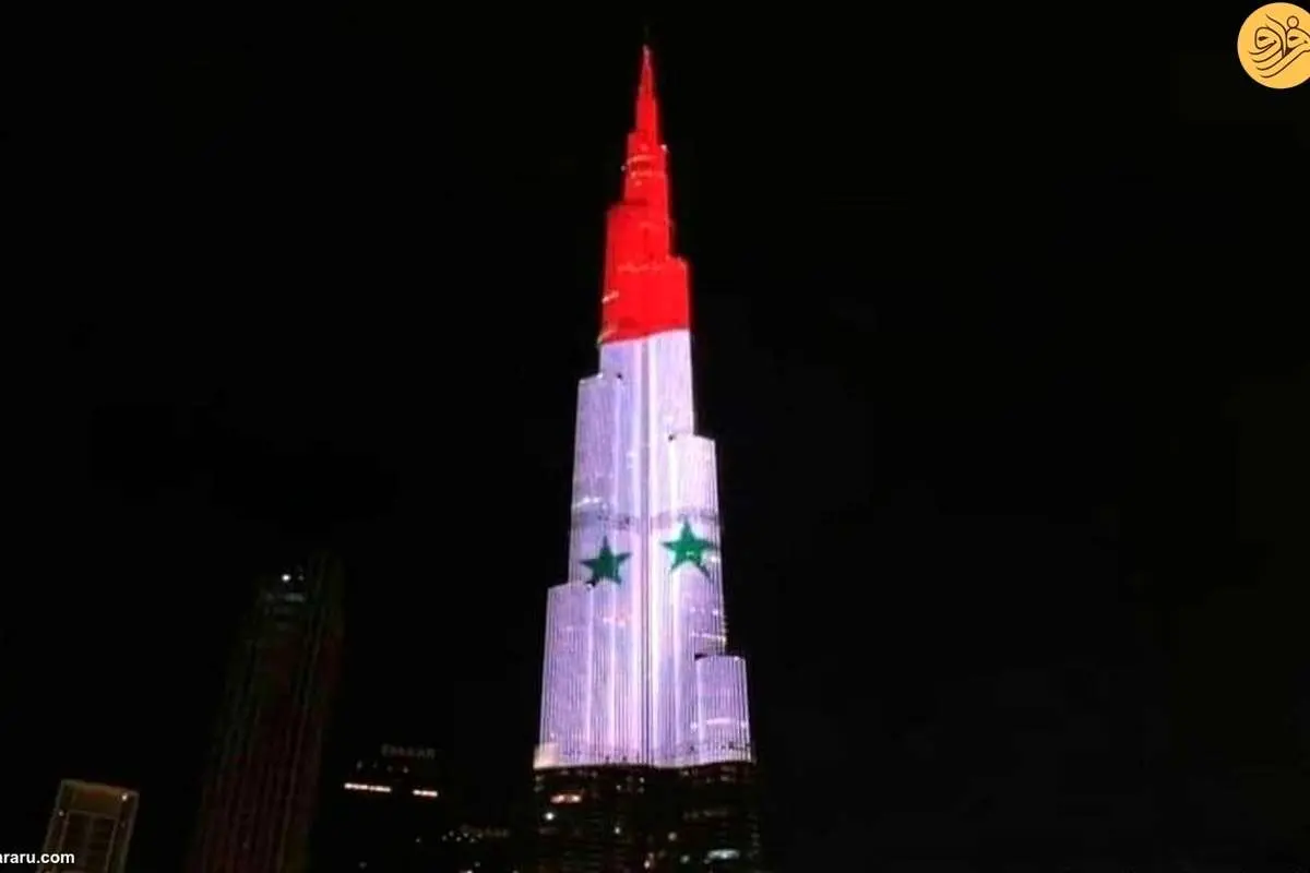 (ویدئو) نورپردازی برخ خلیفه دبی به رنگ پرچم سوریه