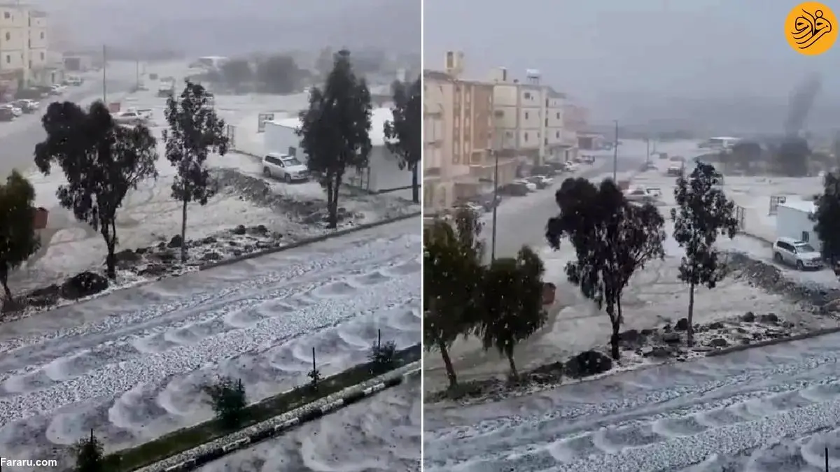 (ویدئو) بارش شگفت انگیز تگرگ در طائف عربستان