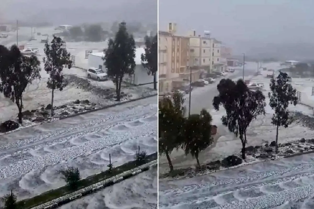 (ویدئو) بارش شگفت انگیز تگرگ در طائف عربستان