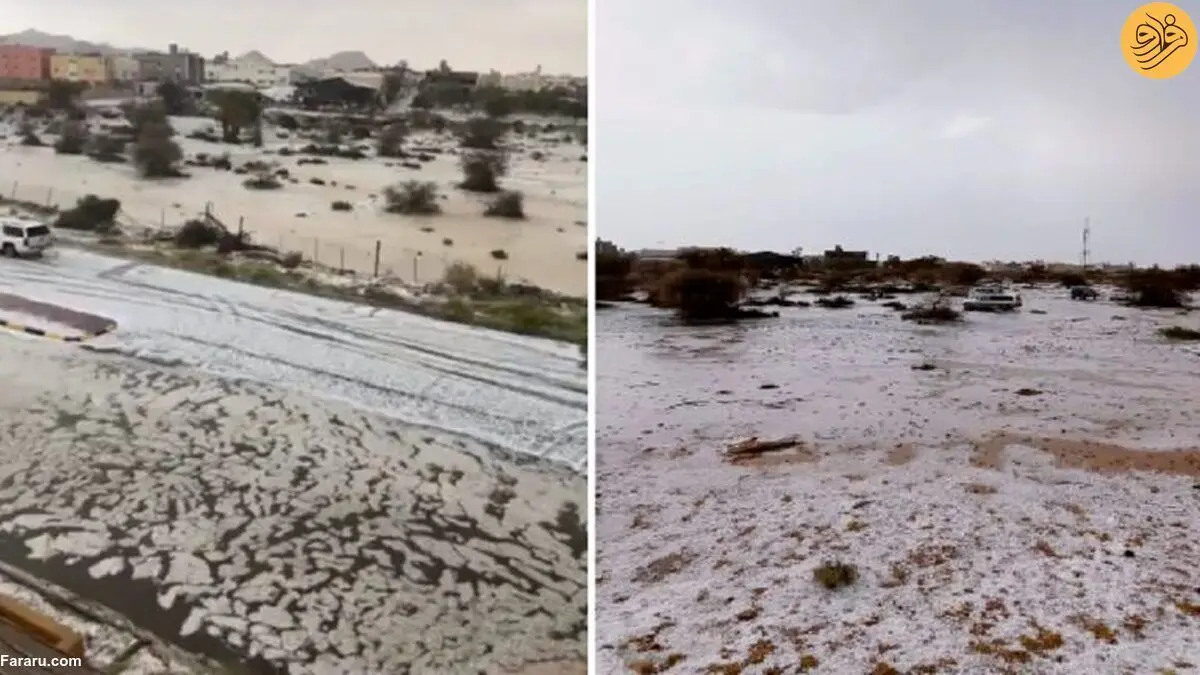 (ویدئو) سیلاب تگرگ در طائف عربستان