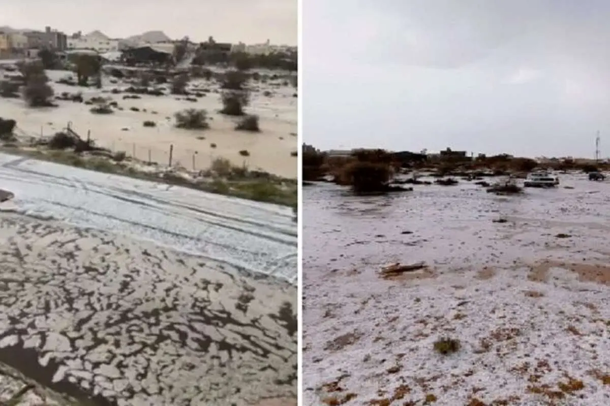 (ویدئو) سیلاب تگرگ در طائف عربستان