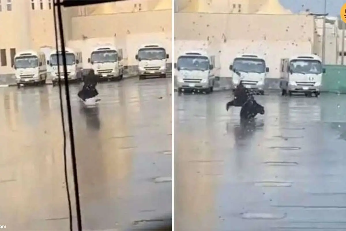 (ویدئو) خوشحالی عجیب دختر عربستانی از بارش باران
